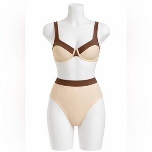 Cupshe Sculpting Bikini Set High Waisted Tummy Control Brown Cream M NWT